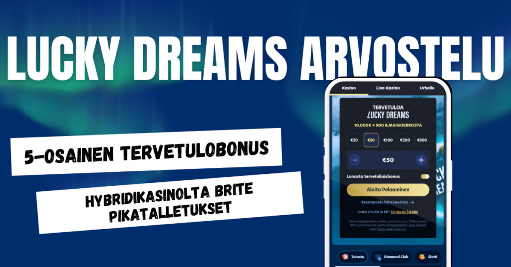 Lucky Dreams Casinolta 5-osainen tervetulobonus sekä kasinopelit ja vedonlyönti.