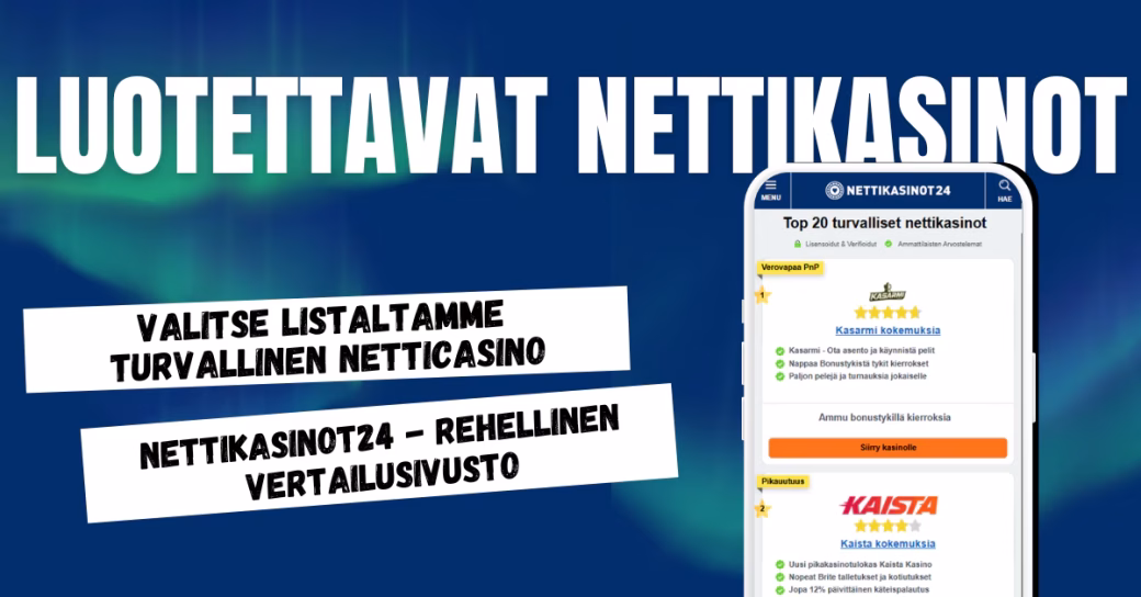 Valitse Nettikasinot24 listoilta turvallinen netticasino