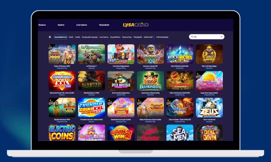 Lysa Casino kolikkopelien valikoimaa.