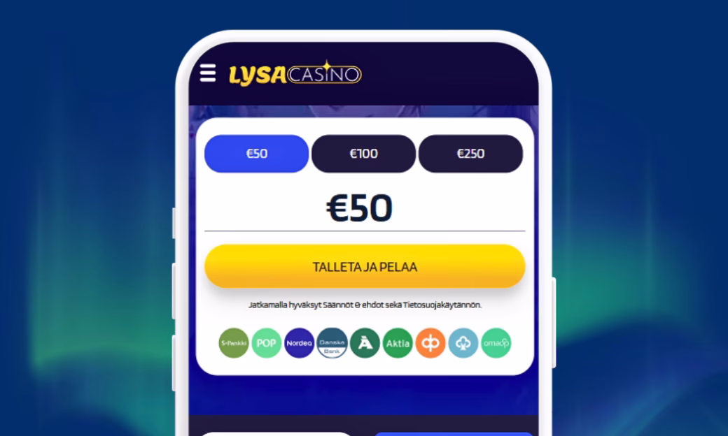 Lysa Casino talletukset verkkopankkitunnuksin Britella.
