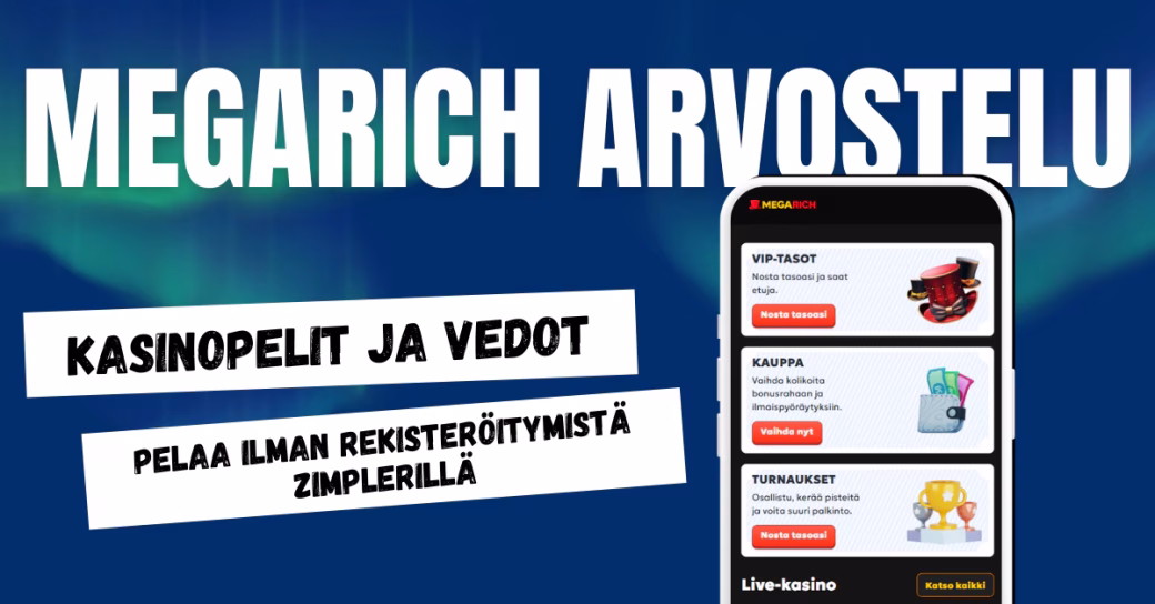 MegaRich Casinolla pelaat kasinopelejä ja vedonlyöntiä, nopeat talletukset Zimplerillä.