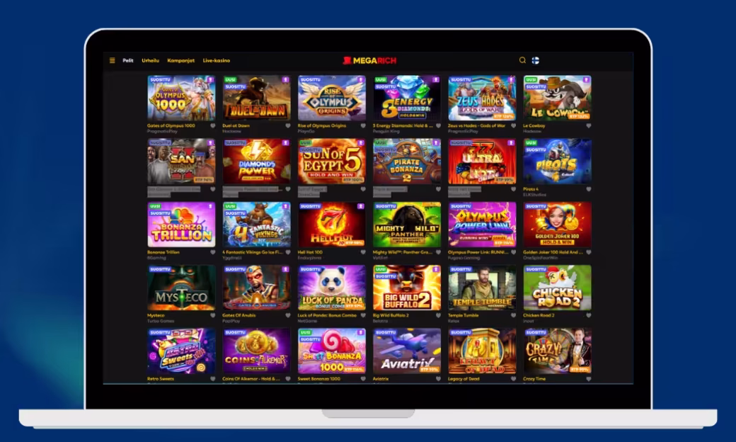 MegaRich Casino kolikkopeleissä riittää valinnanvaraa.