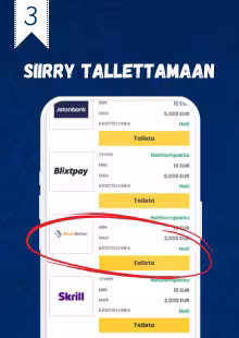 Valitse talletustapa ja summa.