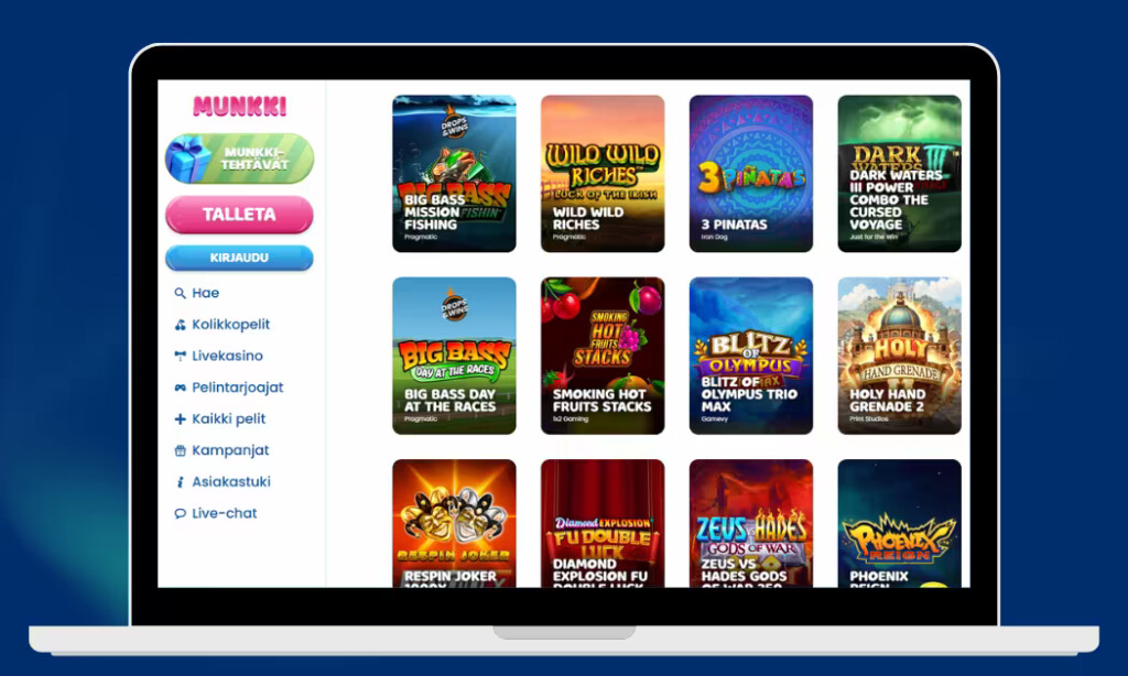 Munkki Kasinolla reilu 6 000 kasinopeliä.