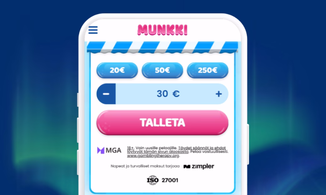 Munkki Kasinolle talletukset verkkopankkitunnuksin Zimplerillä.