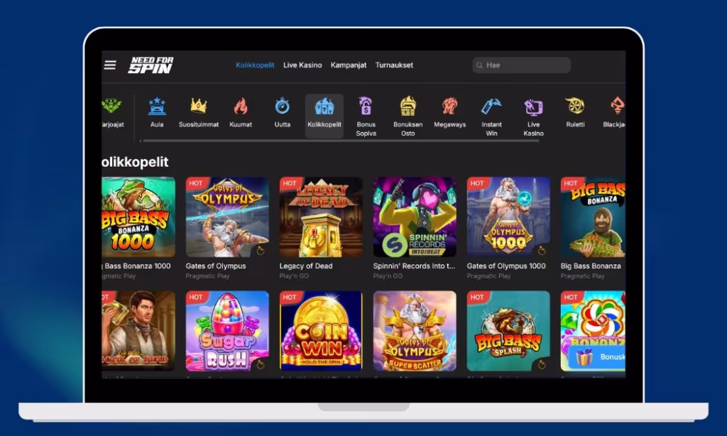 NeedForSpin Casino iso valikoima kolikkopelejä