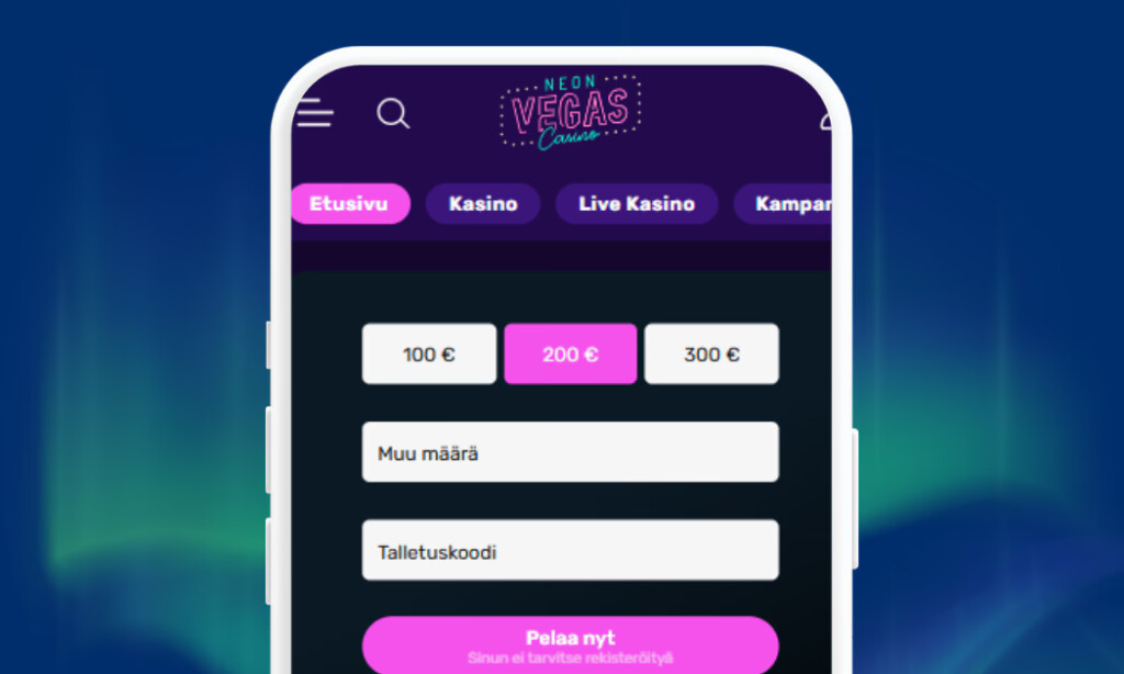 Neon Vegas Casinolle talletukset verkkopankkitunnuksin Zimplerillä.