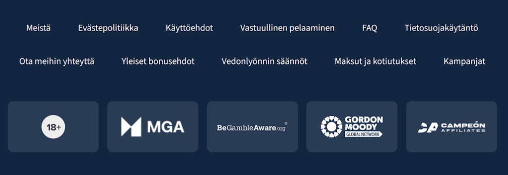Kasinosivuston alalaidasta löytyy paljon lisätietoa operaattorista.