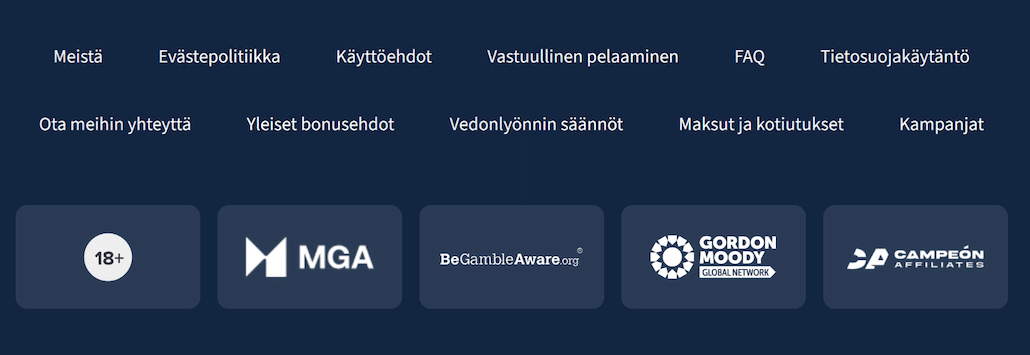 Kasinosivuston alalaidasta löytyy paljon lisätietoa operaattorista.