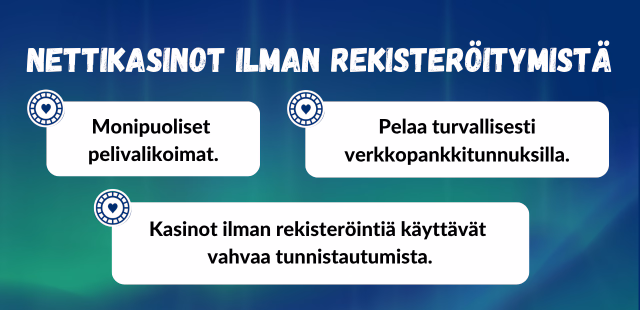 Nettikasinot ilman rekisteröitymistä tarjoavat turvalliset rahansiirrot.