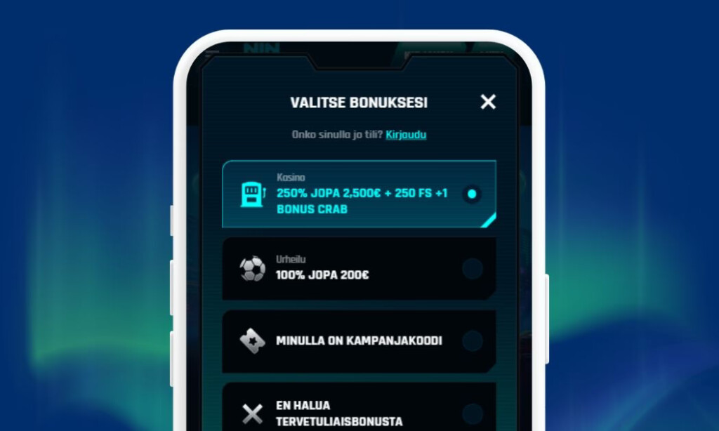 Ninlay Casinolle rekisteröidään pelitili ennen talletusta