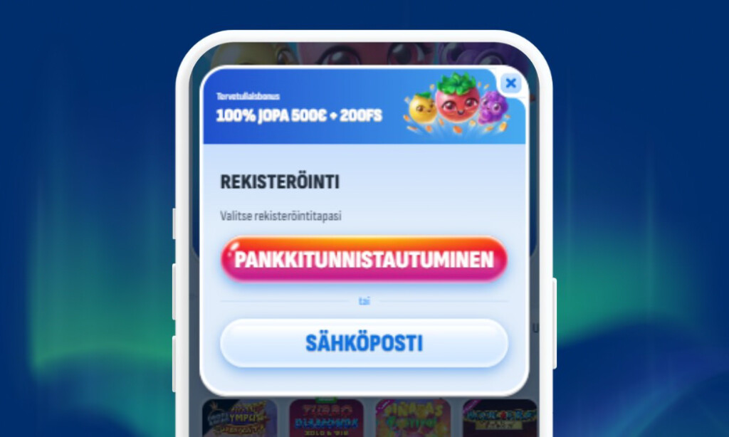 Nomini Casinolle rekisteröidyt joko pankkitunnuksin tai sähköpostilla.