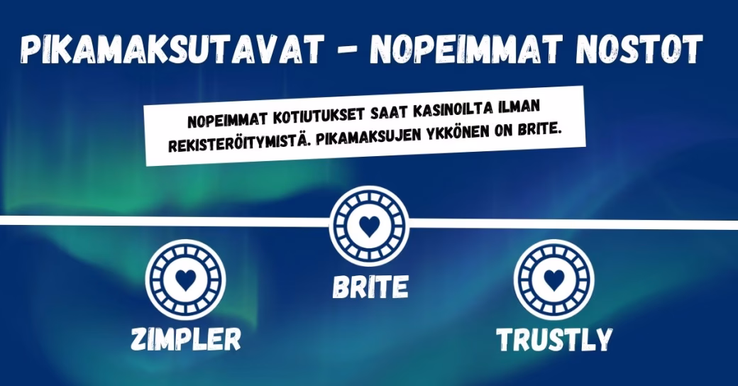 Kaikkein nopeimmat kotiutukset saat pikakasinoiden pikamaksuilla.