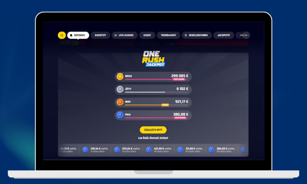 One Rush Casino progressiiviset jackpotit.