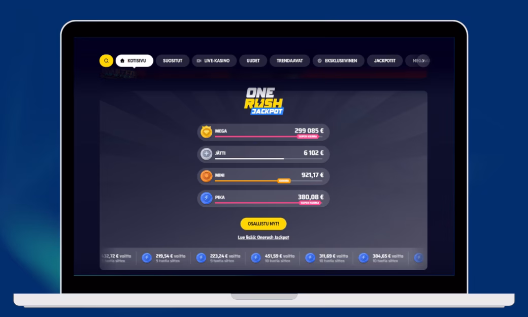 One Rush Casino progressiiviset jackpotit.