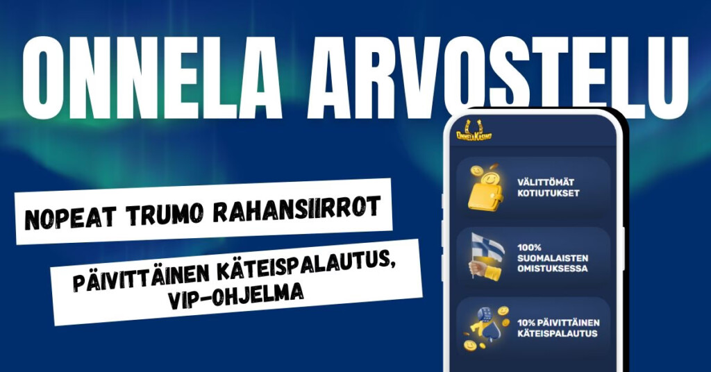 Onnela Casino on nopea Trumo casino, jossa on päivittäinen cashback ja VIP-ohjelma