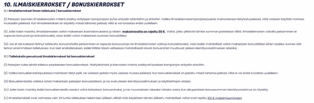 Ote bonusehdoista