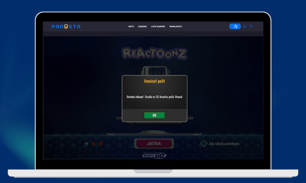 Panosta Casinolle saat tervetulotarjouksena 35 tehokierrosta Reactoonz-peliin.