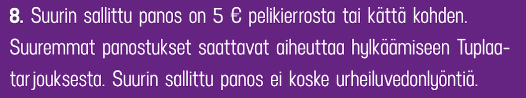 Riskitön bonus voi sisältää ehtoja panoskoon suuruudesta.