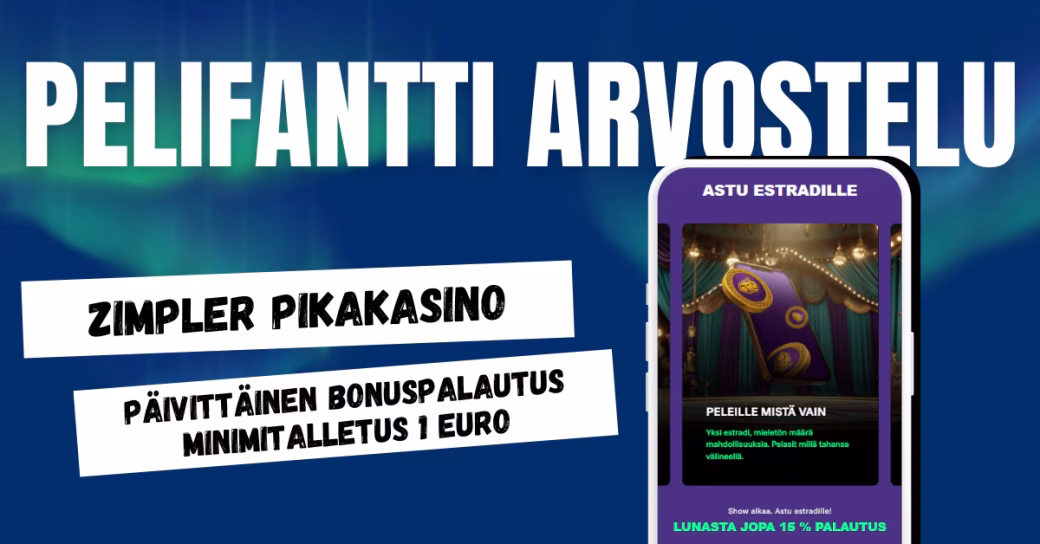 Pelifantti Casino on Zimpler pikakasino, josta saa päivittäisen bonuspalautuksen.