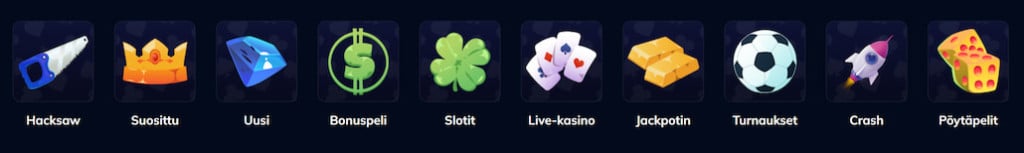 Bitcoin casinon pelit jaettuna kategorioihin.