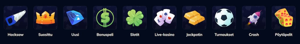 Bitcoin casinon pelit jaettuna kategorioihin.