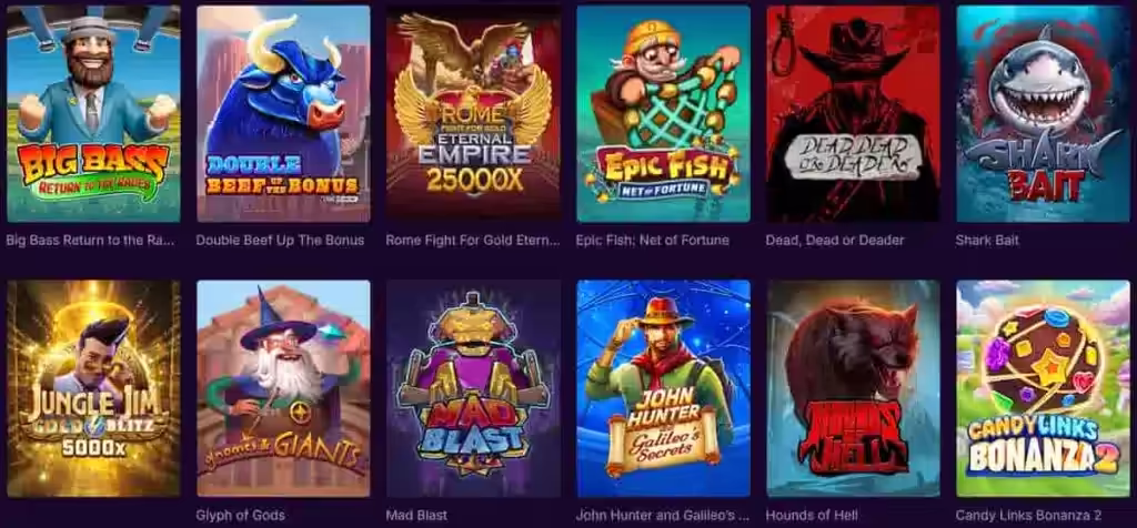 Kolikkopelien valikoimaa nettikasinolla.