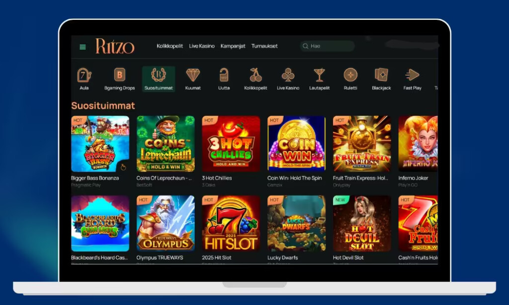 Ritzo Casino suositut kolikkopelit