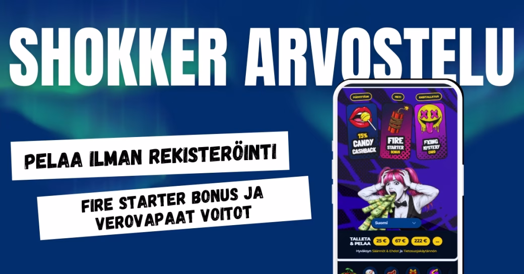 Shokker Casinolla pelaat ilman rekisteröitymistä ja nappaat voitot verovapaasti.