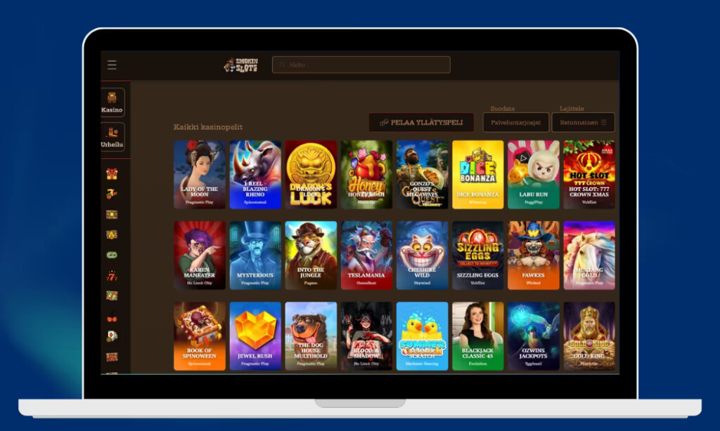 SmokinSlots Casinon valikoimasta löytyy paljon kolikkopelejä.