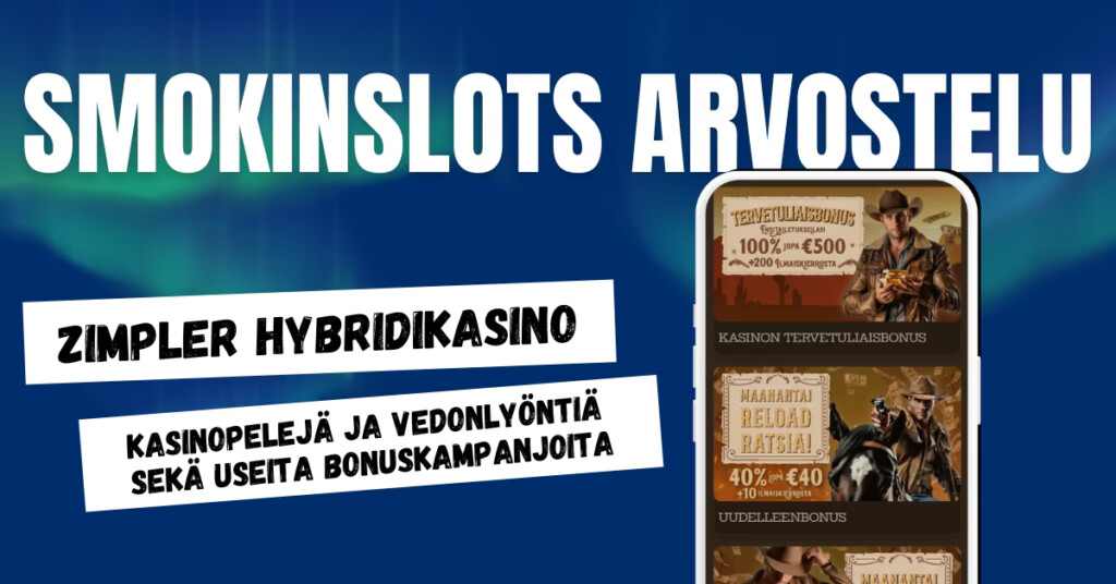 SmokinSlots on Zimpler hybridikasino, jossa pelaat kasinopelejä ja lyöt vetoa, tarjolla paljon vaihtuvia bonuskampanjoita.