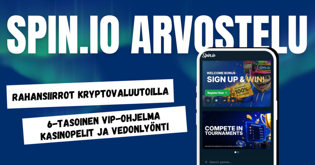 Spin.io Casinolla talletukset kryptovaluutoilla, pelivalikoimassa niin kasinopelit kuin myös vedonlyönti.