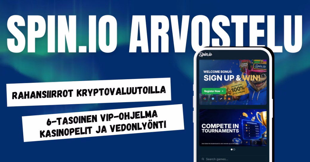 Spin.io Casinolla talletukset kryptovaluutoilla, pelivalikoimassa niin kasinopelit kuin myös vedonlyönti.