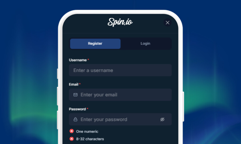 Rekisteröi pelitili Spin.io Casinolle