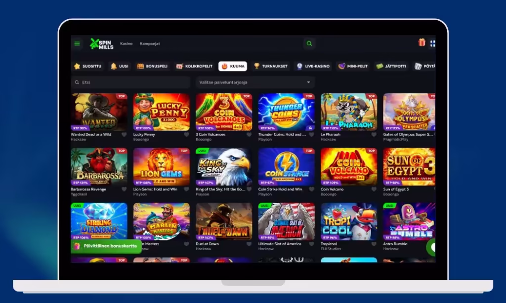 Spin Mills Casino kuumimmat kolikkopelit
