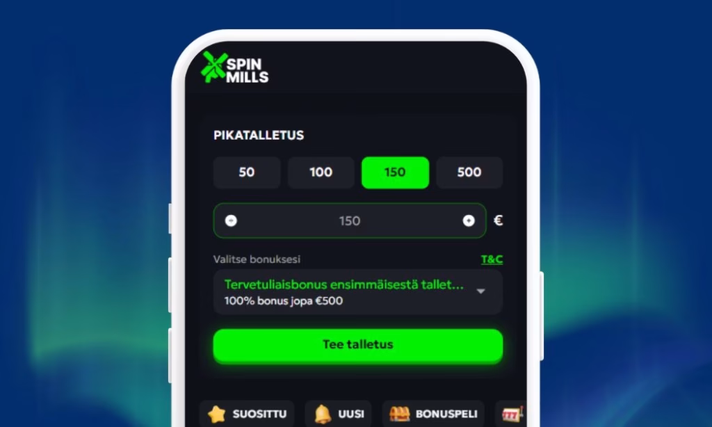 Spin Mills talletus ilman rekisteröitymistä