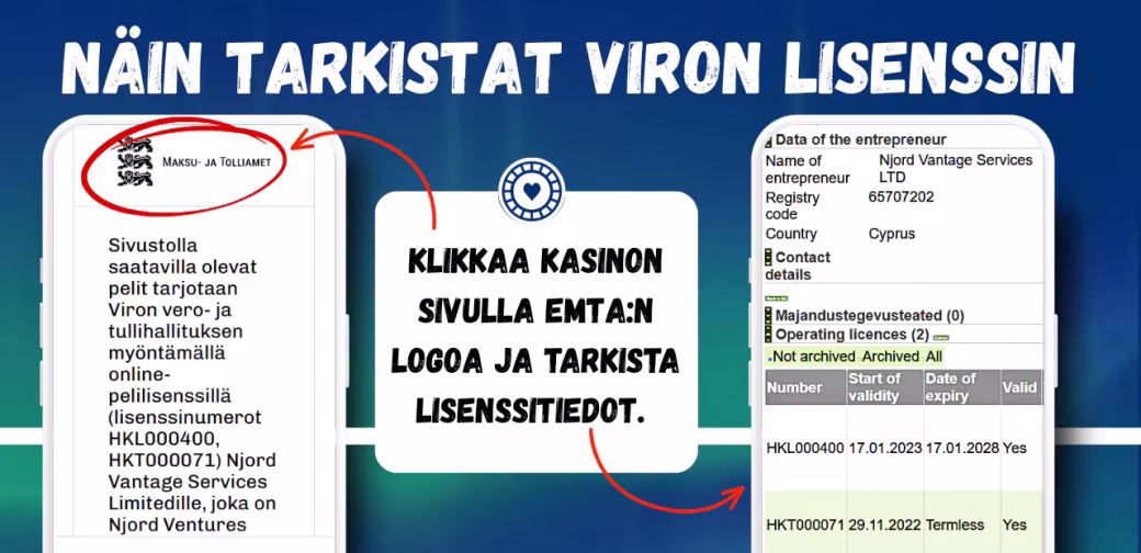 Näin tarkistat kasinolla Viron lisenssin.