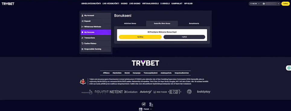 Trybet on Trumo kasino, josta uudet pelaajat voivat lunastaa ilmaiskierroksia.
