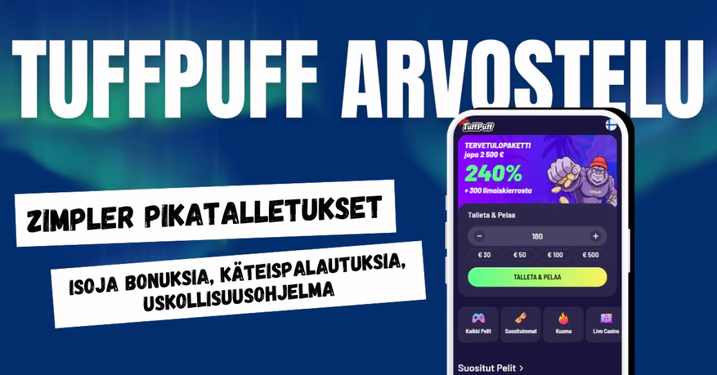 TuffPuff Casinolle Zimpler pikatalletukset, paljon bonuksia ja uskollisuusohjelma.