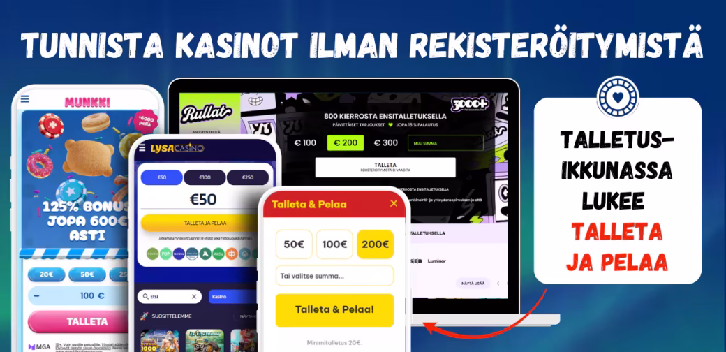 Tunnista nettikasino ilman rekisteröitymistä Talleta ja pelaa -ikkunasta