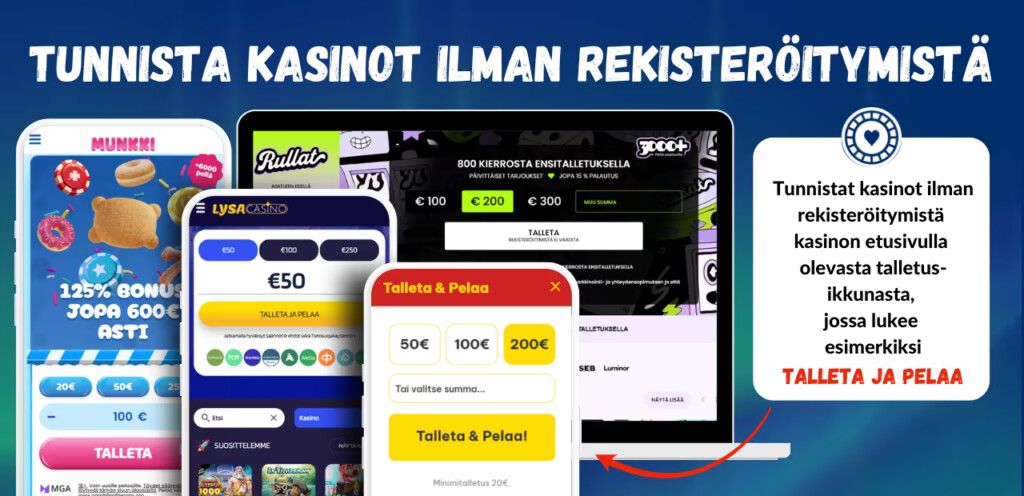 Tunnista nettikasino ilman rekisteröitymistä Talleta ja pelaa -ikkunasta