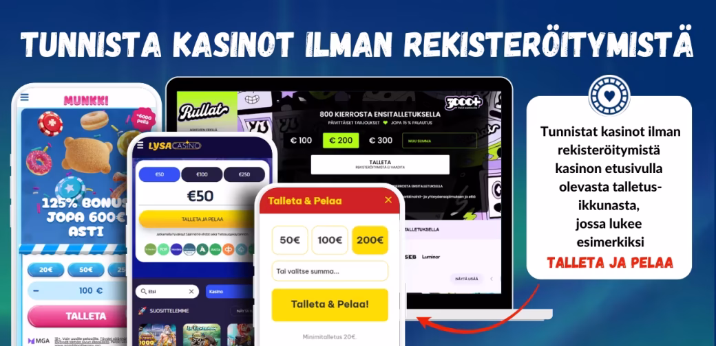 Tunnista nettikasino ilman rekisteröitymistä Talleta ja pelaa -ikkunasta