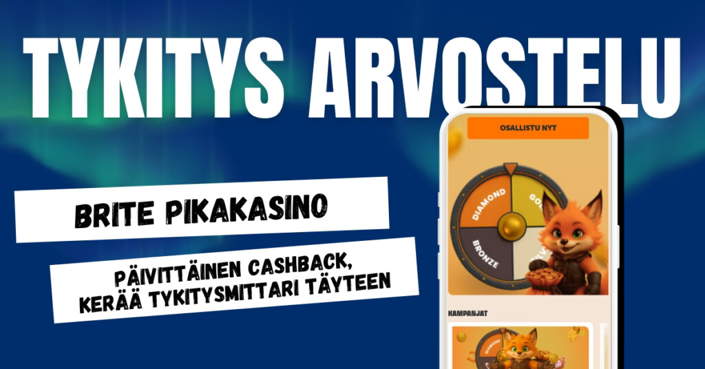 Tykitys Casino on Brite pikakasino, joka antaa jopa 20% cashbackin joka päivä.