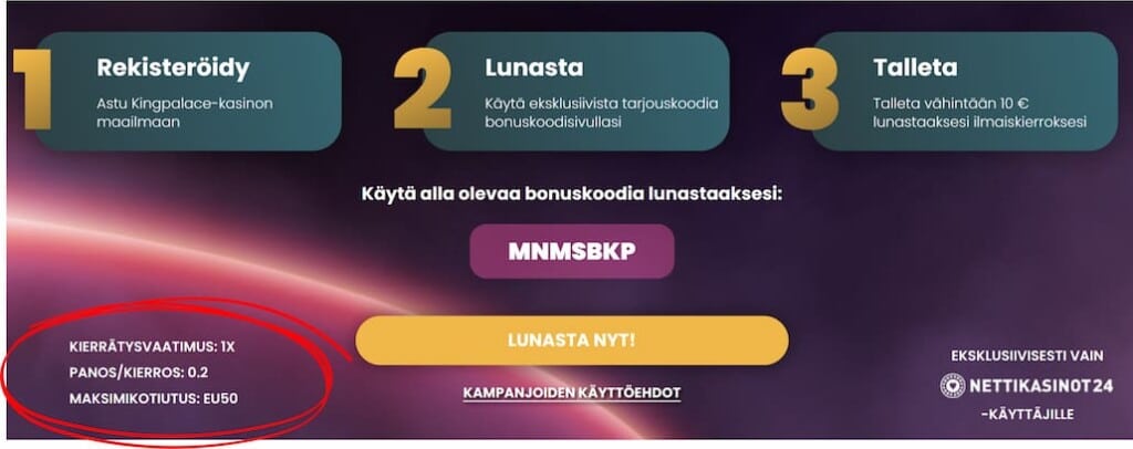 Uniikki tervetuliaisbonus voittokatolla.