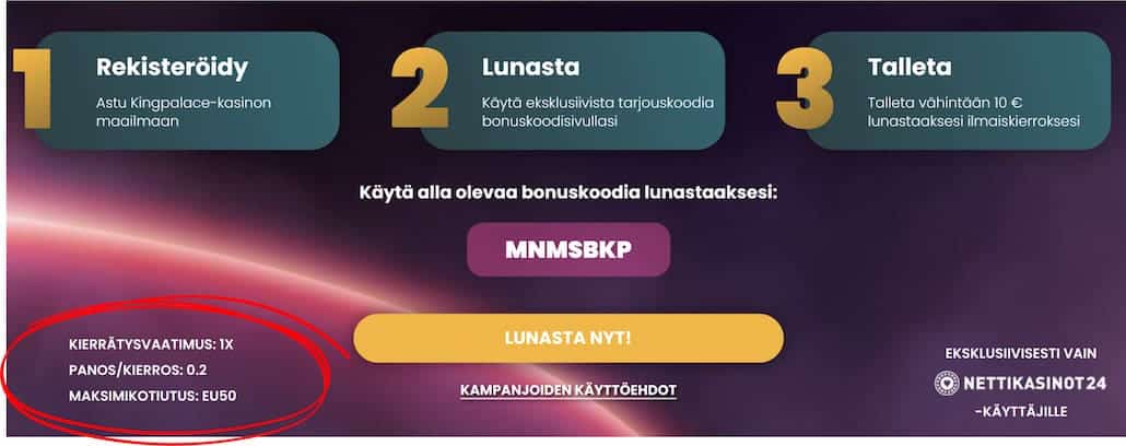 Uniikki tervetuliaisbonus, jonka ehdoissa on määritelty voittokatto.