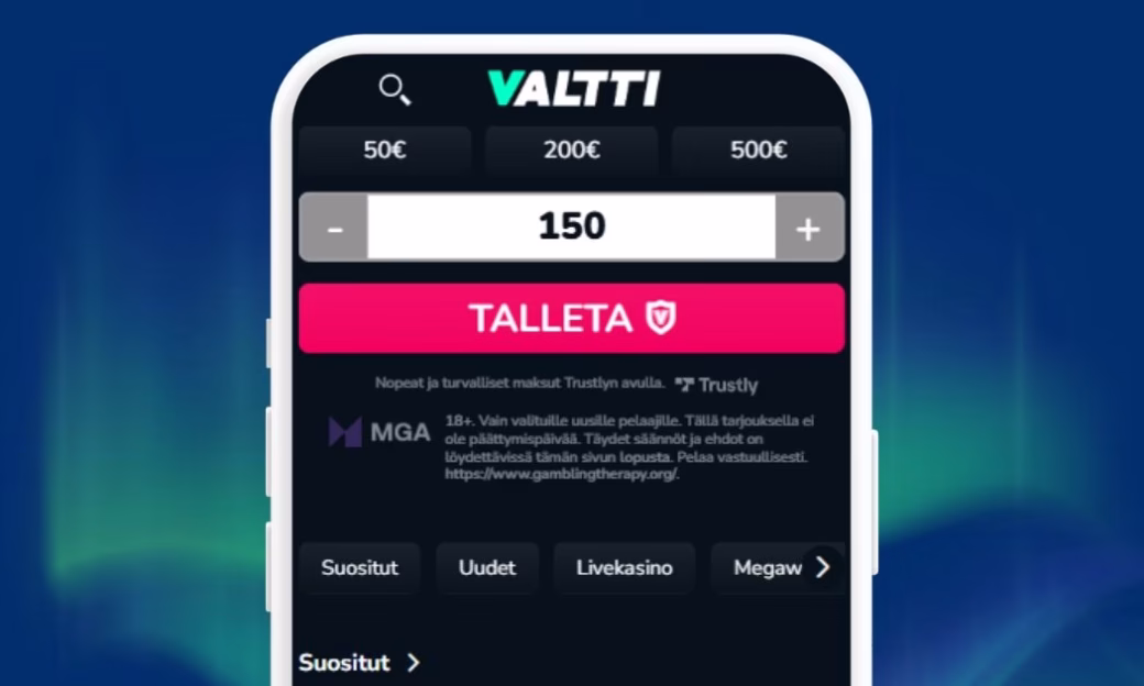 Valtti Kasino talletukset Trustlyn Pay N Playllä.