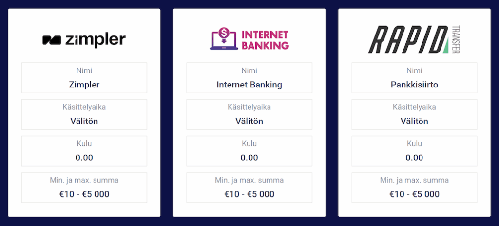 Pankkisiirto kasinon maksutapoja.
