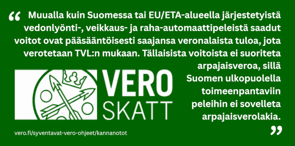 Verolaitoksen kannanotto rahapelien verotuksesta.