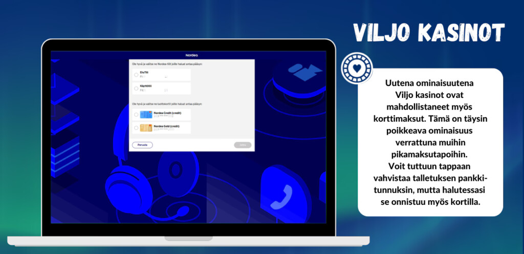 Viljo kasinot ja maksujen vahvistus kortilla.