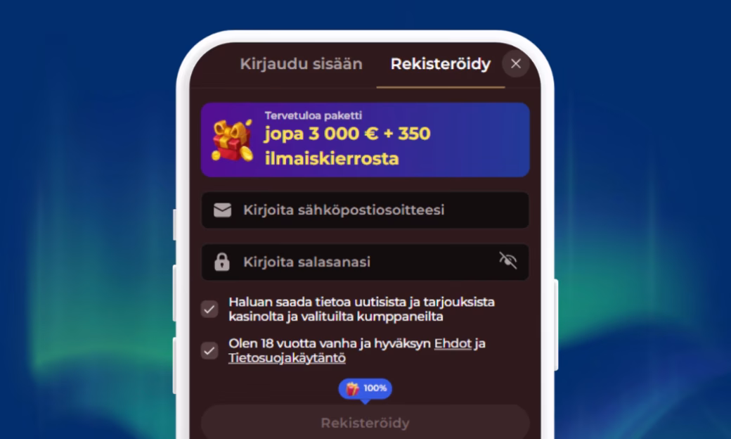 Vincispin Casinolle rekisteröidään pelitili.